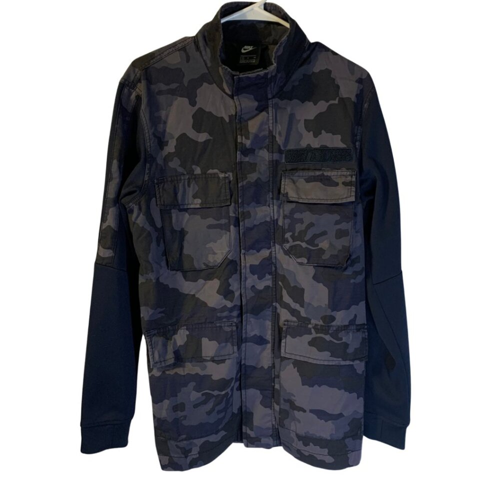 Nike Men's Spring Camo Jacket Size S Obsidian Black NSW 2018 Lightweight Snaps